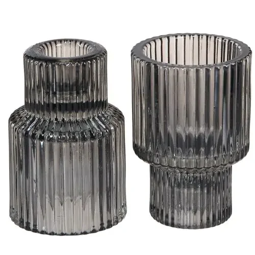 Portavelas de cristal en portavelas gris Al.8cm 4 piezas