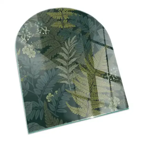 Protector suelo para estufa de leña semi-ovalada Motivos vegetales con mariposas