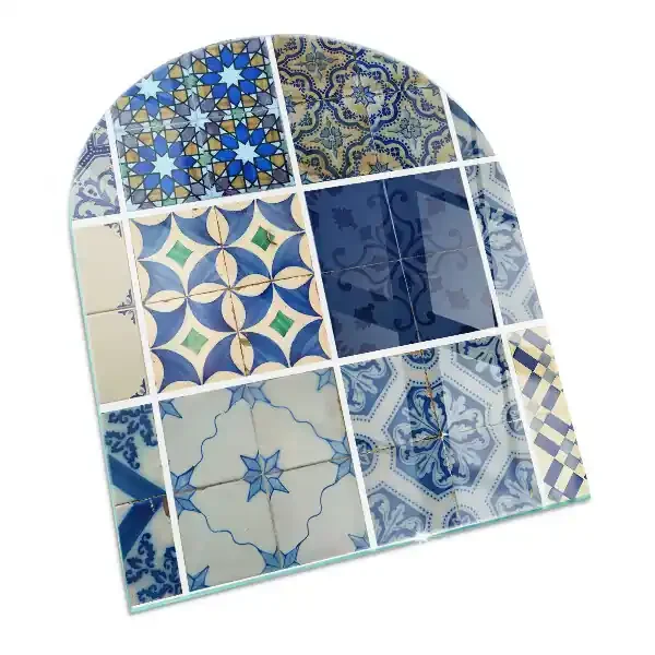 Protector suelo para estufa de leña semi-ovalada Patrones de azulejos de cerámica