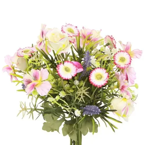 Ramo de flores artificiales en color crema rosa morado verde Ø18cm H25cm