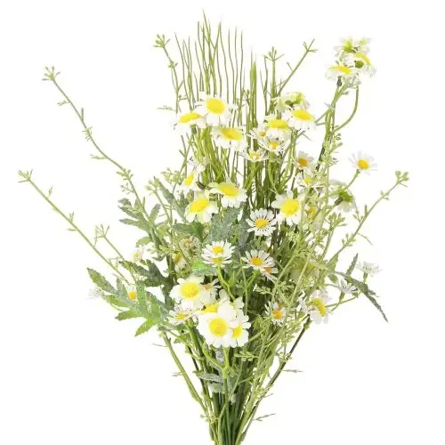 Ramo de manzanilla artificial en verde blanco amarillo L45cm