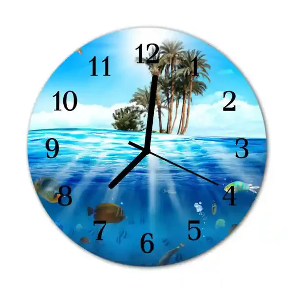 Reloj de vidrio para cocina Isla de peces