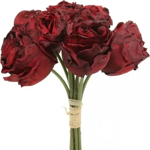 Rosas artificiales rojas, flores de seda, ramo de rosas L23cm 8 piezas