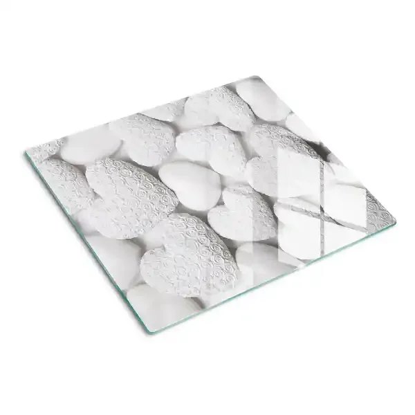 Tabla de cortar de cristal Corazones blancos con un patrón