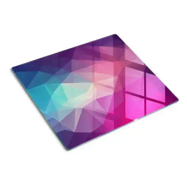 Tabla de cortar de cristal Geometría en tonos rosa y azul.