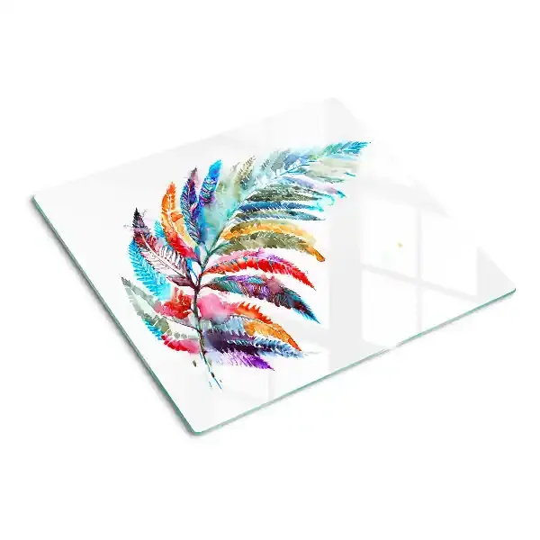Tabla de cortar de cristal Hojas de helecho en colores del arco iris