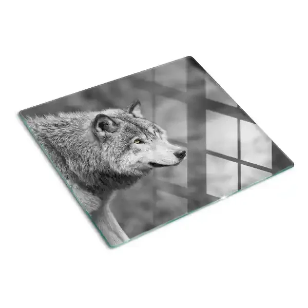 Tabla para cortar Lobo en blanco y negro