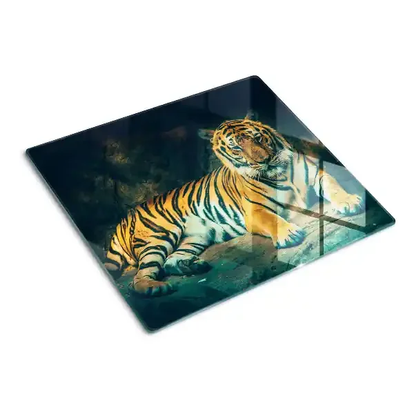 Tabla para cortar Tigre tumbado en las rocas