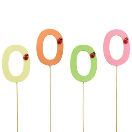 Tapones de números cumpleaños 0 tapones de flores madera 27,5cm 16 piezas