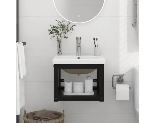 Ultimissimo Modello Estructura de baño con lavabo incorporado hierro negro es8295 | Brico Depôt