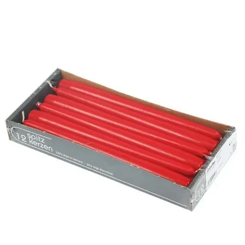 Velas cónicas 250/23 rubí (12 uds.)