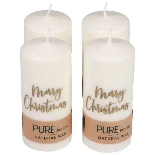 Velas de pilar Feliz Navidad oro blanco 60×130mm 4ud