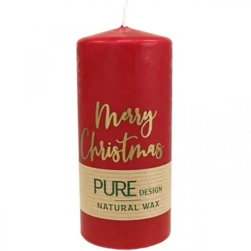 Velas de pilar PURE Merry Christmas 130/60mm cera roja 4uds