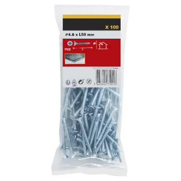 Vendita Finale 100 Tornillos autoperforantes cabeza avellanada 4,8×50 mm Diall | Brico Depôt