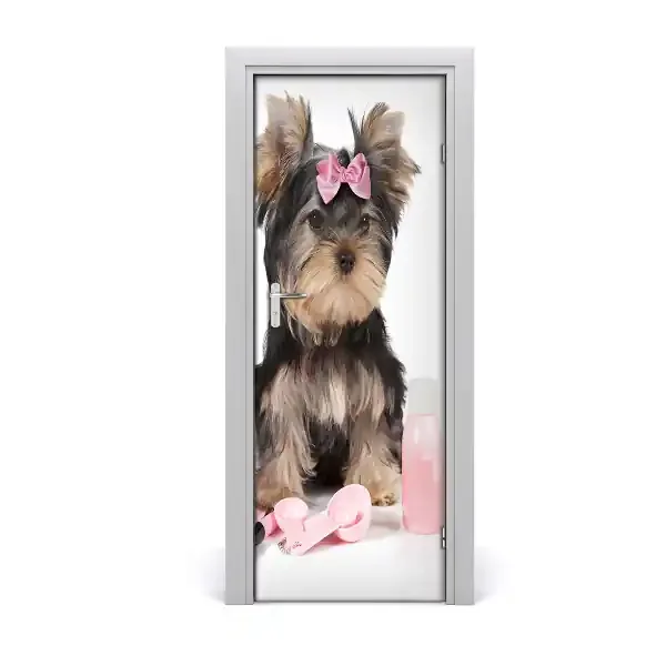 Vinilo para puerta Yorkshire terrier cosméticos