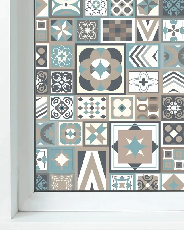 Vinilo para Ventanas Azul Estilo Hidráulico – 39 x 100 cm